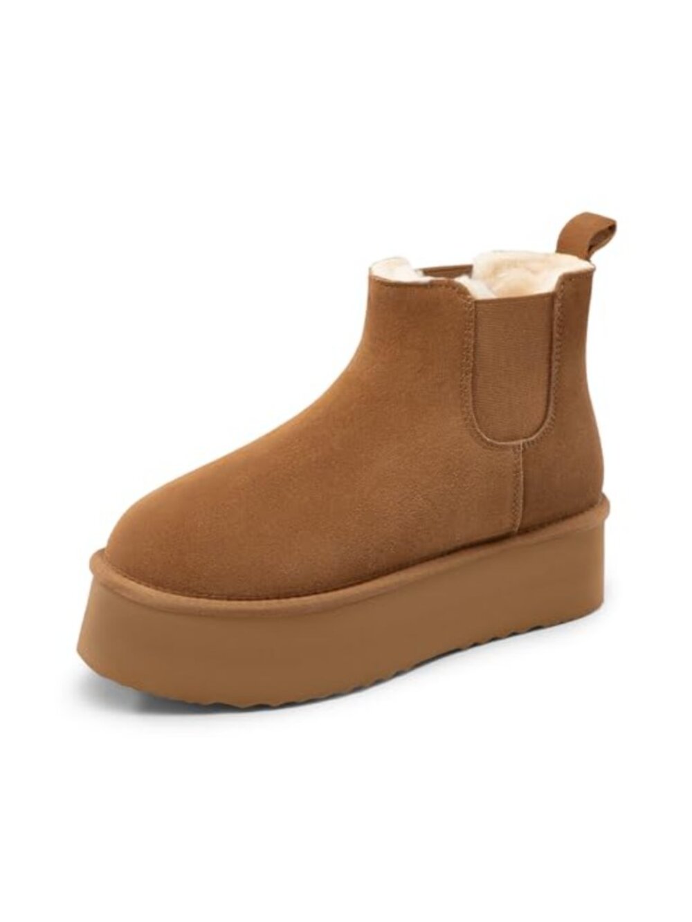 Platform Chelsea Ankle Snow Boots Faux Fur Lined Suede Winter Anti-Slip